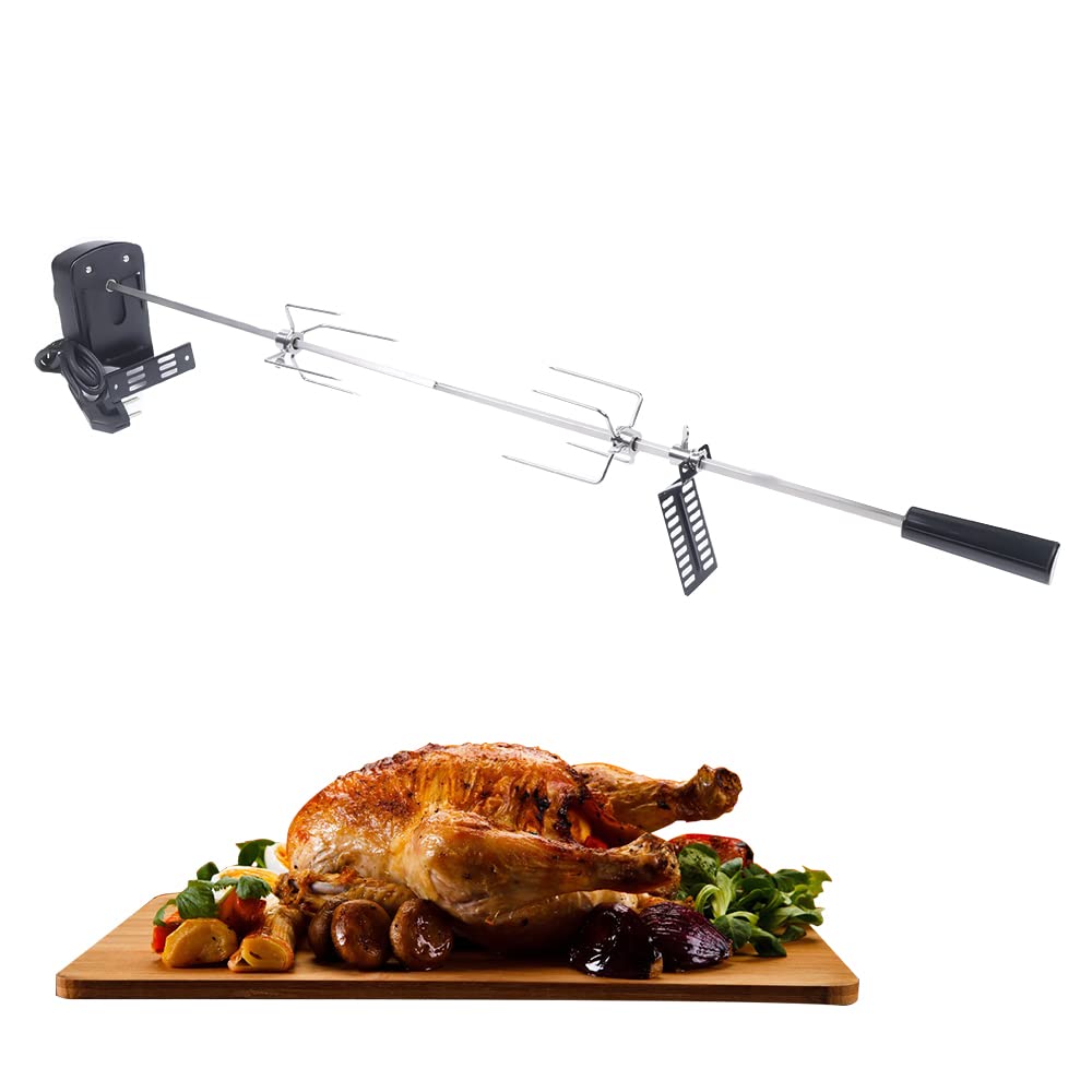 Spiedino girevole elettrico, in acciaio inox, girarrosto girevole per barbecue, set di accessori per griglia a sfera, 220 – 240 V, spina europea con cavo da 120 cm, per famiglie, picnic,