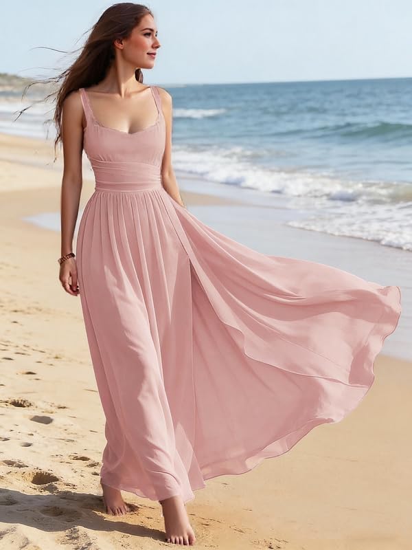 Chiffon Bridesmaid Dresses for Women Spaghetti Straps Square Neck Formal Dresses High Slit Evening Party Gown - Image 5