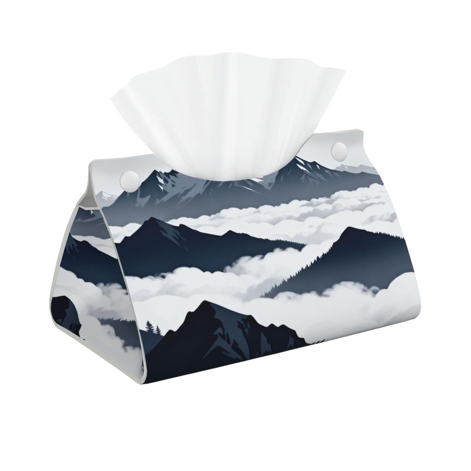 Snow Mountain Peak Long Leather Tissue Box Cover-Waterproof PU Leather Tissue Holder for Bathroom, Decorative Rectangular Tissue Case