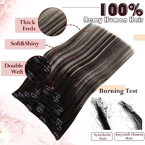 ReEasyouth Clip in Hair Extensions Black Hair Human Extensions Natural Hair Clip ins,Double Weft Hair Extensions Real Clip in Remy Hair 20 Inches 7Pcs 100g - Image 4