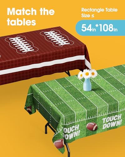 Image of Niuara Football Party Decorations Plastic Table Cloth - 4 Pack 54 inch x 108 inch Rectangle Superbowl Disposable Tablecloths for 6FT Tables, Table Cover for Party, Holiday & Gathering Use