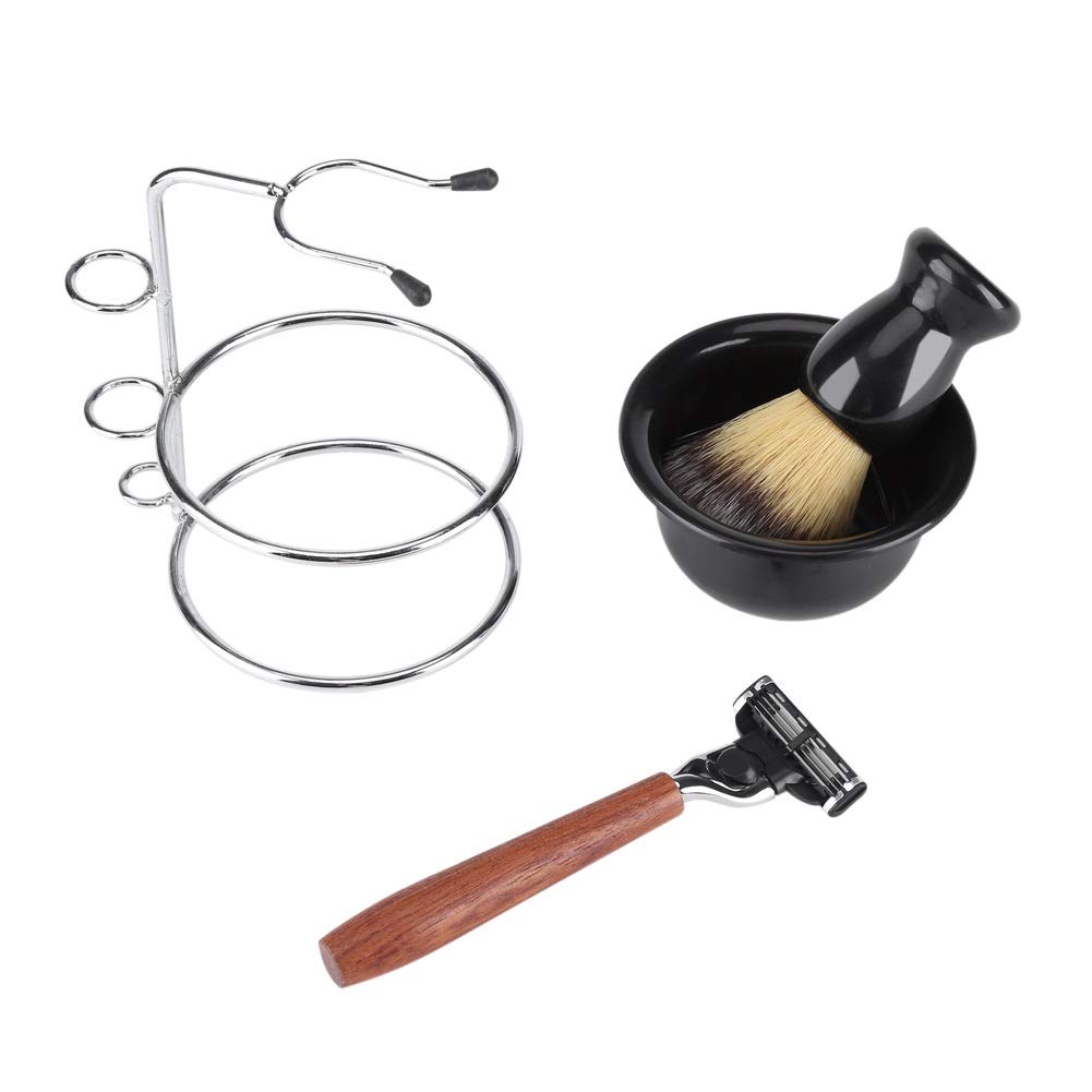 Nikou Set de Rasage - 4pcs Rasage Set Rasoir Manuel + Support de Support en Acier stainess + Pinceau + Bol pour Homme Rasage Manuel Rasage Manuel Homme Support pour Rasoir
