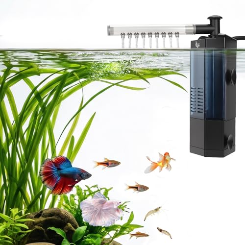 AQQA Internal Aquarium Filter - Submersible 5-40 Gallons Fish Tank Filters Adjustable Wave Maker Bottom Inlet Whisper Pump and Underwater Automatic Power Water Filter System for Freshwater (M)