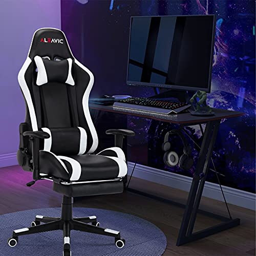 ALEAVIC-Silla-Gamer-Silla-Gaming-de-Respaldo-Alto-Silla-Ergonomica-de-Oficina-con-Reposapies-RetractilBlanco