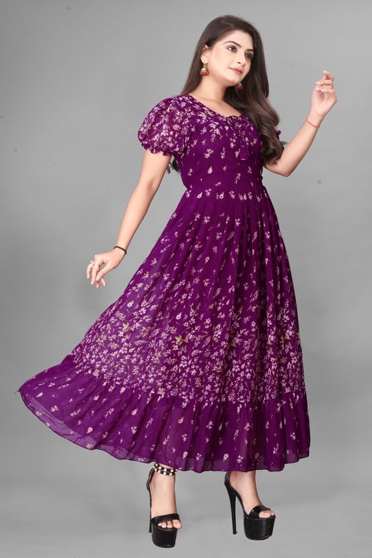 Flower Printed Georgette Maxi Dress for Beautiful Women-image-13