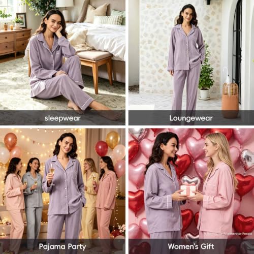 Image of BESTOUCH Womens Pajama Sets: 100% Cotton Muslin Linen Feel