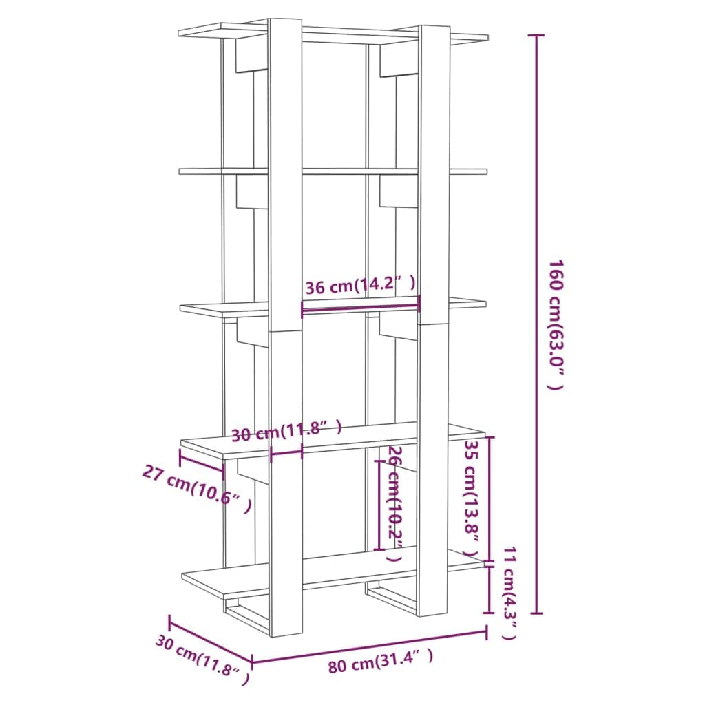 Bücherregal Raumteiler Weiß 80x30x160 cm aus Holzwerkstoff, schlankes Design, viel Stauraum für Bücher, Zeitschriften und Dekoration, pflegeleicht mit feuchtem Tuch, ideal