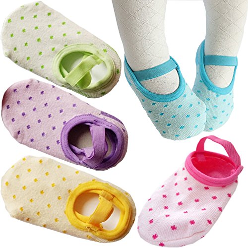PlyingP Toddler Anti Slip Socks 5 Pairs Baby Socks Infants Baby Girl Mary Jane No-Show Crew Boat Ankle Socks Multicolor for 12-28 months baby girl