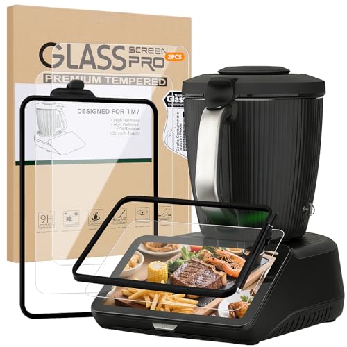SelfTek 3 Stück Displayschutz für Thermomix TM7 - TM7 Zubehör mit 2 Displayschutz Panzerglas Silikon Schutzrahmen mit Stifthalter Kratzfeste Hochauflösend 9H Ultra Klar Glas Schutzfolie