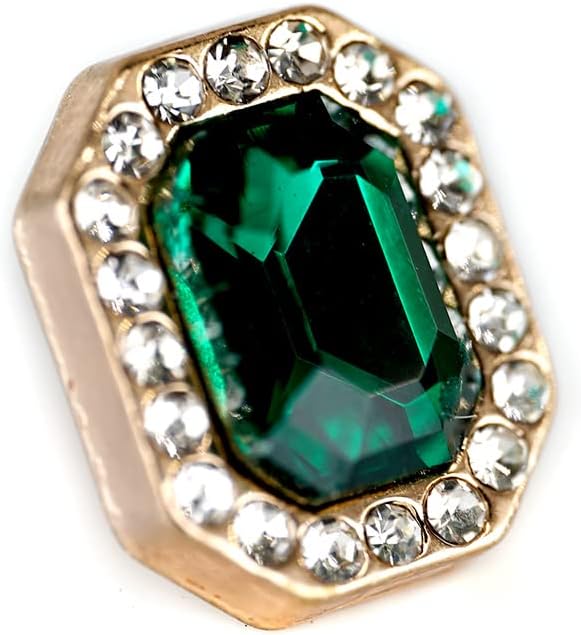 Craftisum Emerald Cut Green Rhinestone Sewing Shank Buttons 20 Pcs - 12X10mm, 1/2"