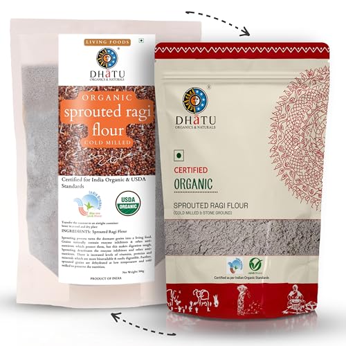 Image of Dhatu inchCertified Organic inch Sprouted Ragi Flour 1 kg (2 x 500 g) - Cold-Milled Nachni Atta for First Foods & Toddlers | Easy to Digest | No Additives | Gluten-Free |