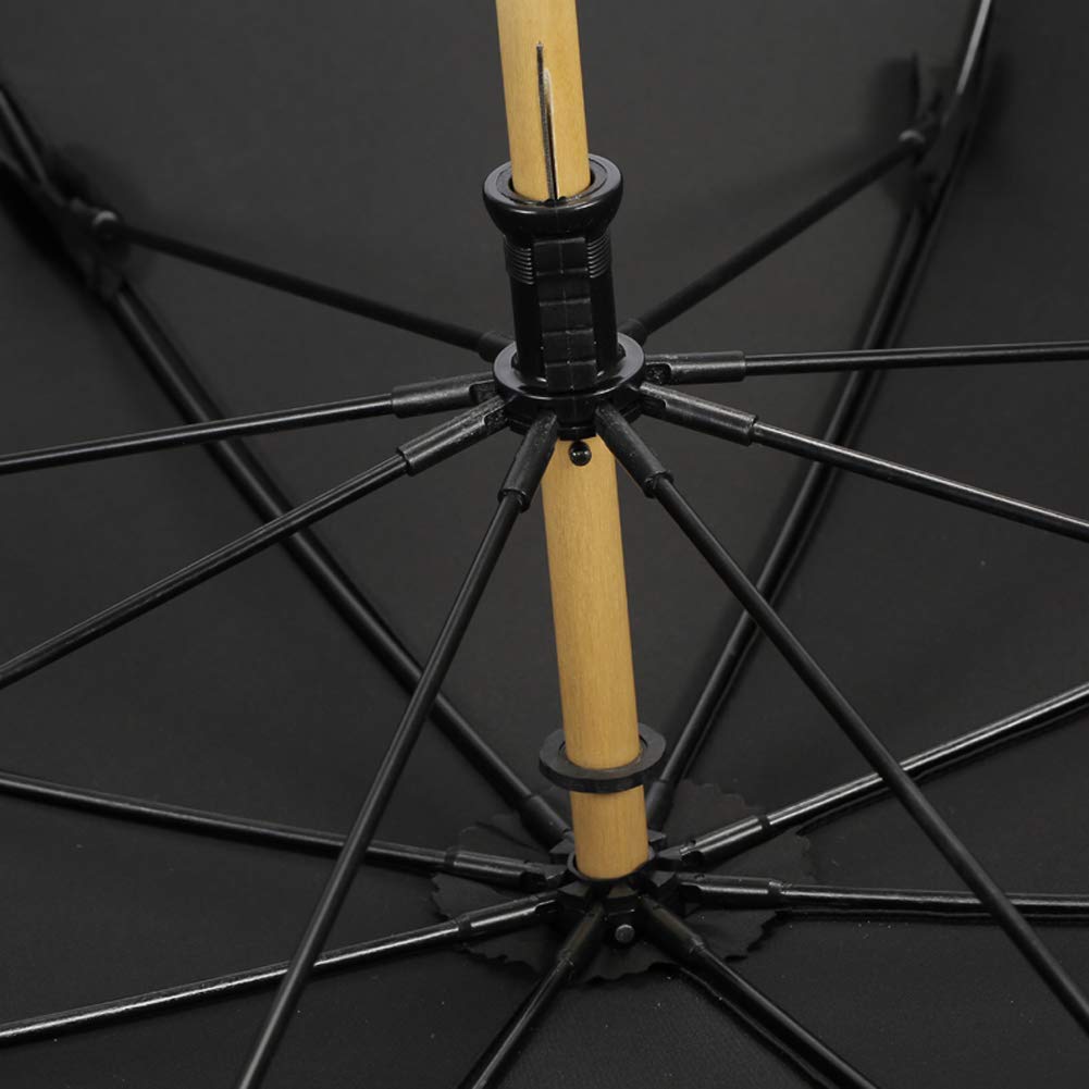 Paraguas De Mango Largo, Tejido Grueso Con Memoria, Superficie De Paraguas De 0 Transmisión De Luz, Con Mango De Bambú, Paraguas De Lluvia O Sol, UPF50 +, Con Funda Protectora Portátil, Negro