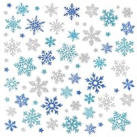 225 Pcs Glitter Snowflake Sticker Self-Adhesive Blue Star Sticker Christmas Transparent Ideal Labels for Card Making Scrapbook Holiday Envelope Seal