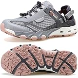 HUMTTO Women's Amphibious Water Shoes - Closed Toe Hiking Sandals Summer Outdoor Water Sandal Non-Slip River Shoes Quick Drying Aqua Shoe 6.5-7 Ash Grey/Sky Grey