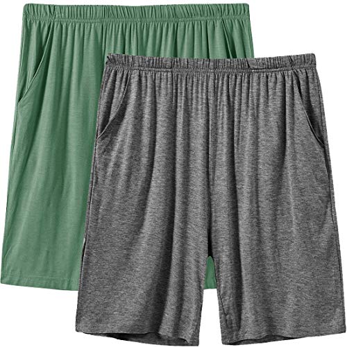 MoFiz Hombre Pantalones Cortos de Pijama Cómodo Modal Verano Shorts de Estar Verde Pálido/Gris Oscuro XXL Cover
