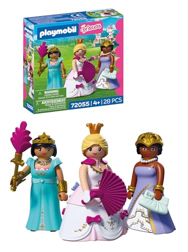 PLAYMOBIL | Princess | Tre prinsessor | 3 figurer med ombyteskläder och tillbehör | Uppmuntrar kreativitet | Prinsessleksak för åldrarna 4 och uppåt | 72055