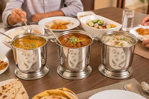 Image of Ajay's Shoppe 300 ml Stainless Steel Serving Bucket (8.5 cm Dia, 9.5 cm Height) | Mini Dal Raita Bowl, Restaurant Style Serving Dish | Mirror Finish