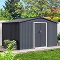 GarveeLife 10x12 Ft Outdoor Storage Shed, Outdoor Metal Shed with Sloped Roof & Lockable Door, Backyard Garden Patio Lawn Outdoor Shed for Organising Tools and Equipment in Yard, Garden, Grey