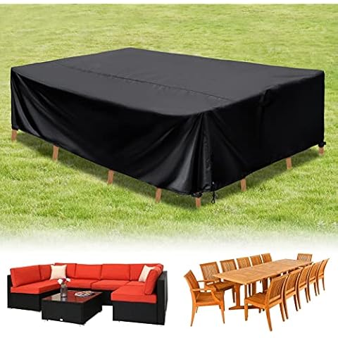HIRALIY Garden Waterproof Furniture Cover, Extra Large Size Rectangular Protective Cover Suit for Sofa Set, 420D Heavy-duty Oxford Fabric Table Chair Cover, Windproof & Sunproof-320*210*69cm Cover