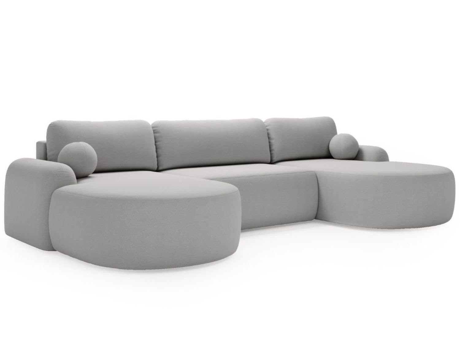 GRAINGOLD Aurio Ecksofa mit Schlaffunktion & Bettkasten 347x177 cm, U-Form Sofa mit Stauraum, Schlafcouch für Wohnzimmer, Bouclé-Stoff, 5-Sitzer Wohnlandschaft, Modernes Design (Grau)