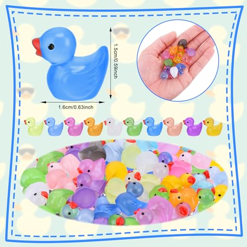 بطة صغيرة من الراتنج من تيلوكو، 50 قطعة من البط الصغير المضيء، بط مصغر لطيف يتوهج في الظلام للحديقة وبيت الدمى، زينة البط والمناظر الطبيعية الصغيرة وديكور حفلات حوض السمك (12 لونًا)