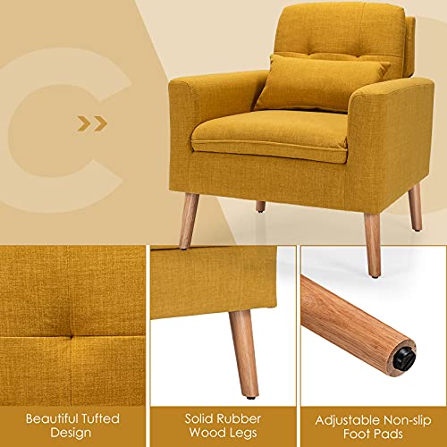 Komfott Tufted Accent Armchair Set Of 2, Modern Leisure Chair With Waist Pillow, Comfortable Backrest & Ergonomic Armrest, Breathable Fabric & Soft Sponge, Ideal For Living Room & Office, Yellow #TOP3