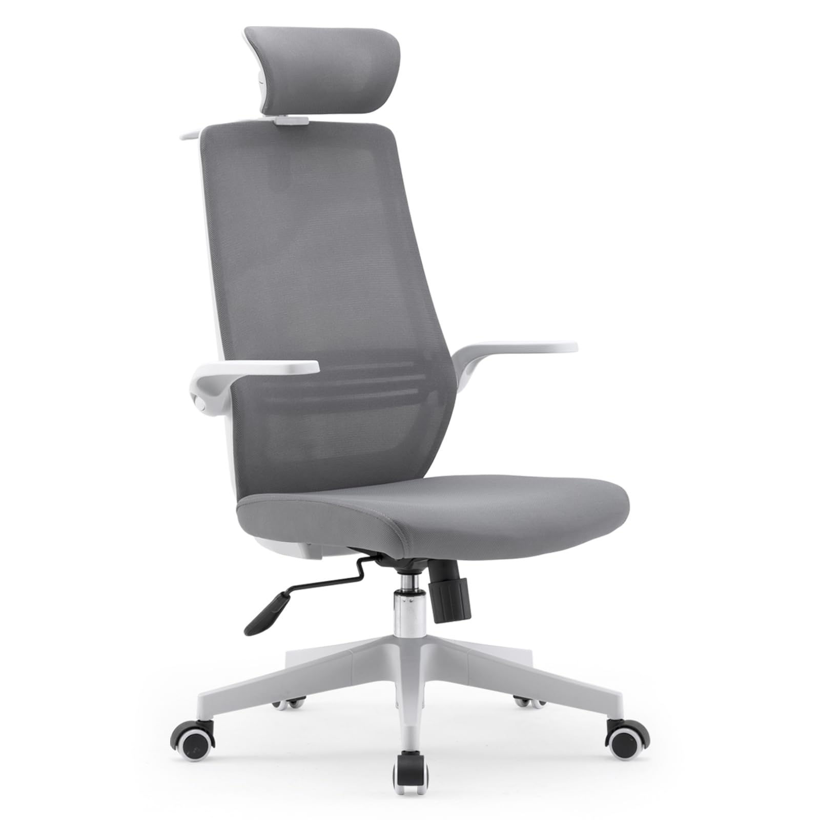 SIHOOM76A Ergonomic Office Chair, Breathable Mesh Desk Chair with Lumbar Support, 2D Headrest, clothes rack and Flip-up Arms, Swivel Task Chair, Adjustable Height Gaming Chair(Grey)