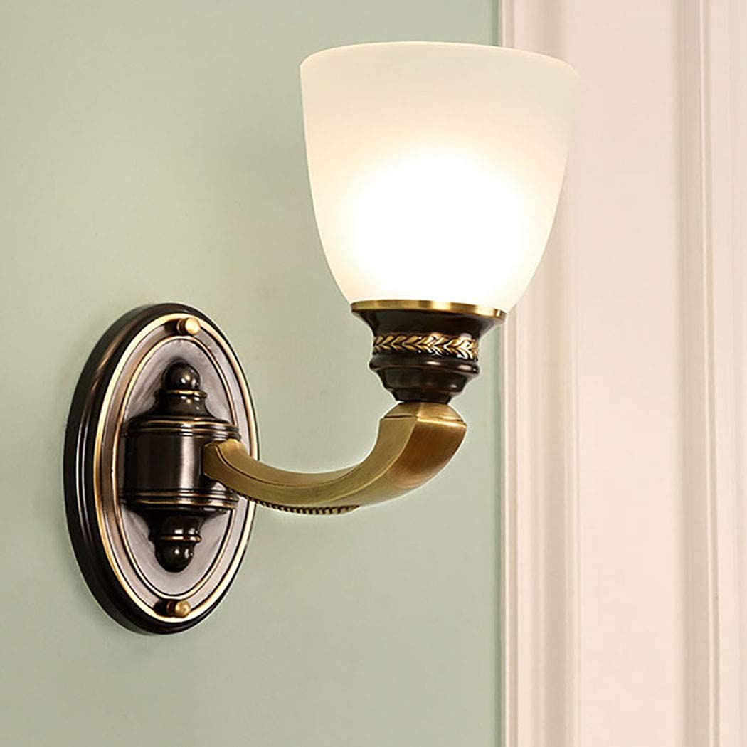 IUokLU Wall Sconce Light Fixture Simple Copper Wall Lamp Corridor Aisle Bathroom Mirror Front Wall Light Bedroom Bedside Glass Shade H65 Brass Fixture Wall Sconce E27 Lighting
