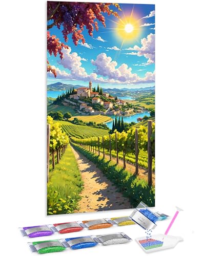 Pintura de diamante 5D Jumpdot de 70x40 cm con diseño de sol y edificios
