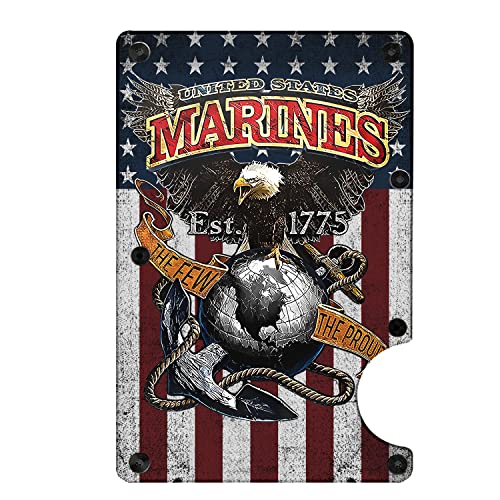Slim Wallet With Money Clip, Personalized Engraved Marines Metal Wallet For Men, Slim Blocking Metal Pocket Credit Card Holder Minimalist Wallet For Marines 3.35 x 2.13, Black, MWL00012