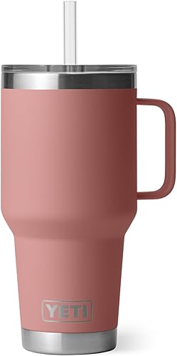 Miniatura 584 de YETI Rambler - Vaso de viaje con asa y tapa con popote, 35 onzas, vaso de agua de viaje, con asa, acero inoxidable, color blanco