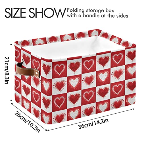 Image of Happy Valentine's Day Love Heart Storage Basket Fabric Laundry Baskets Red White Buffalo Plaid Storage Boxes Organizer Bag for Baby Cloth Dog Toy Book Storage Cubes Shelf Closet Bins 16x12x8 Inches