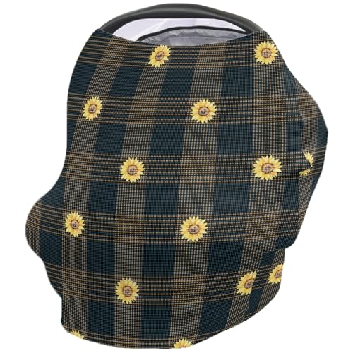 Nursing Cover for Breastfeeding Scarf, Plaid Sunflower Baby Car Covers Super Soft Multi Use for Canopy Shopping Cart Cover Blanket Stroller Cover
