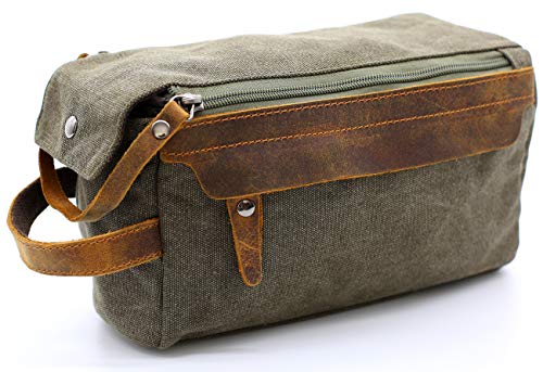 Flow.month Toiletry Bag For Men And Women Personalized Shaving Kit Bag Crazy Horse Leather Dopp Kit For Men Travel Shaving Bag Mens Toiletry Bag Canvas Dopp Kit For Travel (Armygreen (Blank)) #TOP10