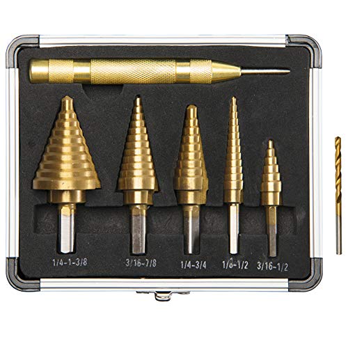 7PCS Step Drill Bit Set with 50 Sizes,Multiple Hole High Speed Steel Stepped Up Bits (7PCS)