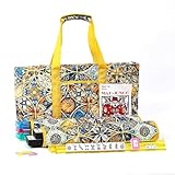 Kyerlish American Mahjong Tile Set with Yellow Printed Carrying Bag, 166 Blue Tiles, 4 All-in-One Color Racks/Pushers, Mah Jongg Sets, Mahjong Game Set for Travel, Christmas, Birthday Gifts