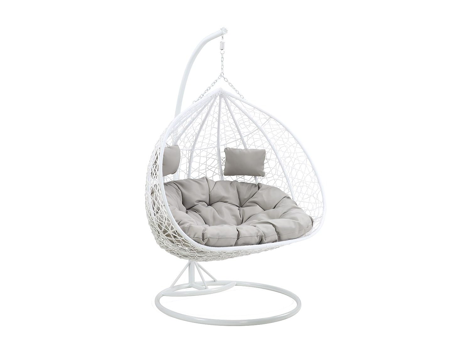 Sillón colgante de 2 plazas de resina trenzada blanca CAYAMBE, columpio doble de jardín con cojines