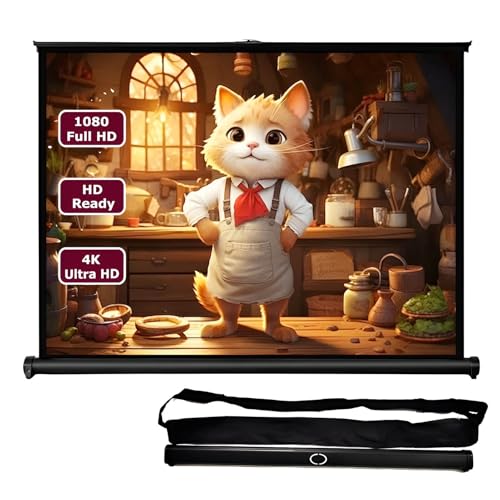 Tragbare Einziehbare Projektionsleinwand 16:9 mit Ständer 30/40/50 Zoll, Kleine Mobile Tisch Beamer Leinwand für Reisen Drinnen Draußen(50in 16:9)