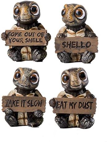 HOMERRY 4 Pcs Sea Turtle Figurines Collectibles Set of 4 Turtles Statues Holding Signs with Funny Sayings Baby Tortoises Figurines