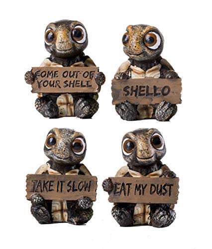 Homerry 4 Pcs Sea Turtle Figurines Collectibles Set Of 4 Turtles Statues Holding Signs With Funny Sayings Baby Tortoises Figurines #TOP1