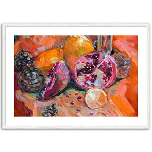 Décoration murale aliments boissons orange grenade cadre noir