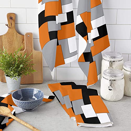 Axmsyun Kitchen Towels Set Of 3 Abstract Geometric Art Color Block Absorbent Dish Towels Orange Black White Lightweight Tea Towels Soft Hand Towels Dishcloths Sets Decorative For Home/Bar/Bathroom #TOP2
