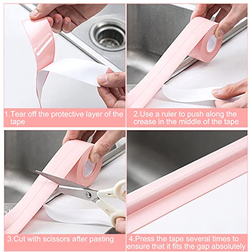 Image of 2 Roll Caulk Strip Tape, Self-Adhesive Waterproof Caulking Sealing Tape for Kitchen Countertop Sink Toilet Bathroom Bathtub Floor Wall Edge Sealing Strip 1.5 Inch x 10.5 Feet,Pink