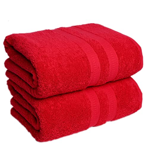 FB 2x Extra Large Super Jumbo Bath Sheets (100 x 200 cm-600 GSM) Luxury 100% Egyptian Combed Cotton Towel Super Soft Premium Hotel Quality Quick Dry Bathroom Towels Set (Red)