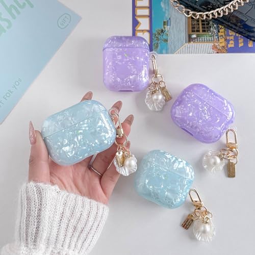 Image of OTOPO for Cute Airpods Pro 3 Gen Case Girl Women 2025 with Cleaner Kit, Glitter Shell Pattern Apple iPod Pro 3rd Generation Protective Cover Skin with Pearl Shell Keychain, Purple