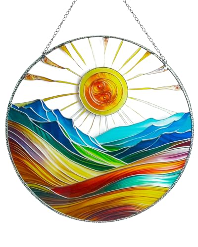 Sun Catchers Indoor Window-Sun Mountains Stained Acrylic Hanging for Window Doors Home Decoration,Christmas,Thanksgiving Day,Mother's Day Birthday Gift for Women,Men,and Mom(9.8In)
