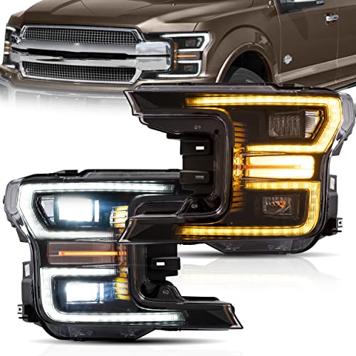 VLAND Headlights Assembly Fit for Ford F-150 2018-2020, XL, XLT, Platinum, Lariat, Limited, SSV, King Ranch, Full LED Headlamp with DRL, Sequential Turn Signal, Plug-and-play, Black