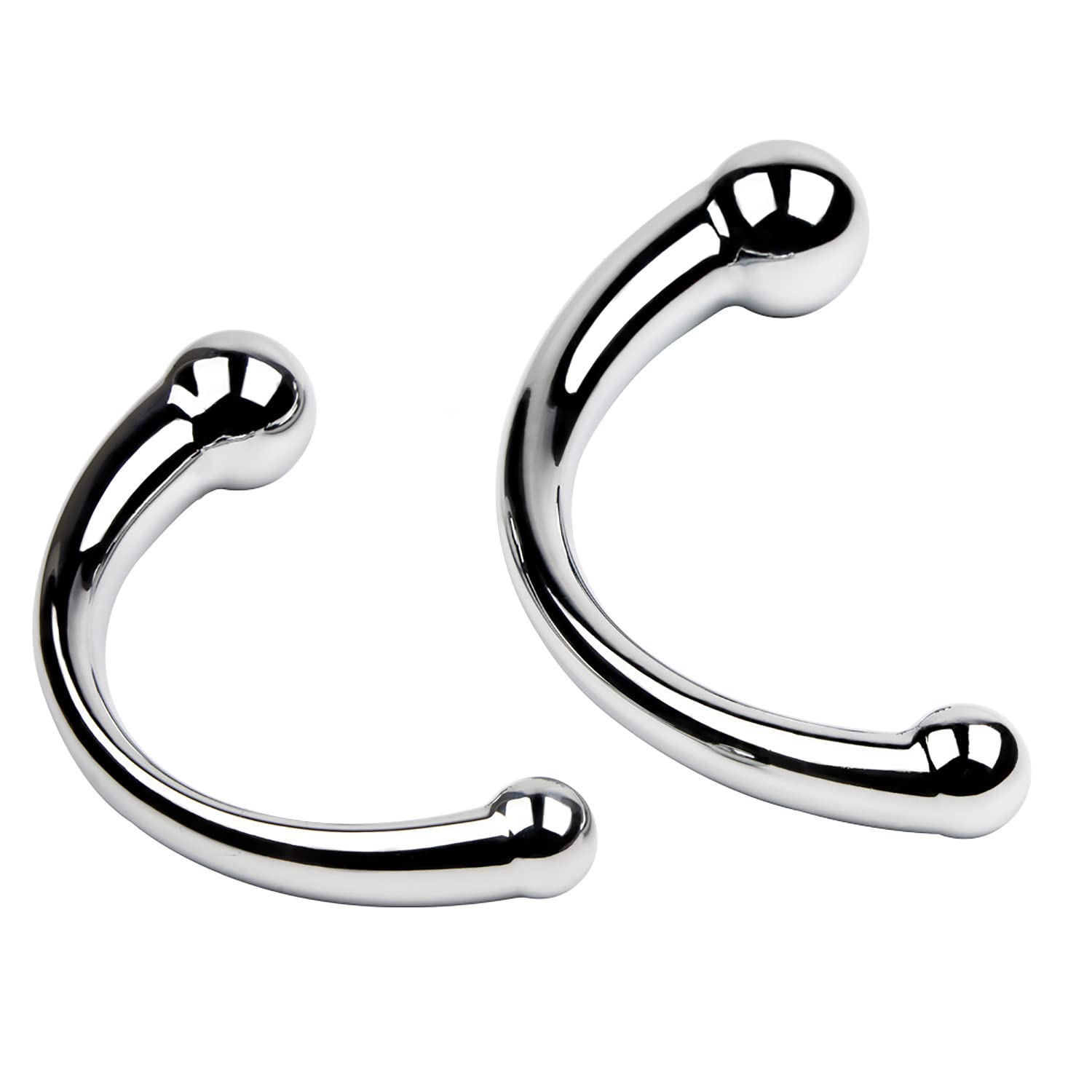 SeLgurFos Gancio anale in acciaio inossidabile,plug anale curvo con due sfere in acciaio inossidabile,perline anali plug anale espansore vaginale,giocattoli sessuali Adatto per uomini donne(M,Silver)