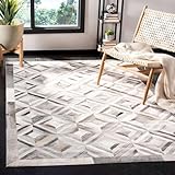 REGAL RUGS 4x6 ft Genuine Cowhide Leather Rug - Handmade Patchwork Geometric Grey Carpet - Flat Weave Area Rug - Soft Modern Accent for Living Room, Bedroom, Hall, Home Décor