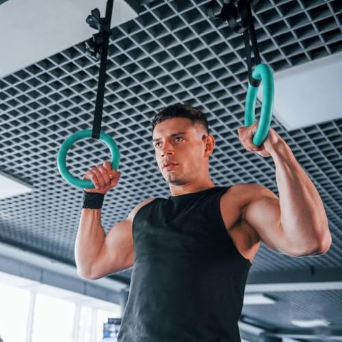 Image of Gymnastic ABS Rings with Heavy Duty Adjustable Strap Capacity with 14.5ft Adjustable Buckle Straps for Cross Fitness Functional Training for Home Gym Full Body Workout